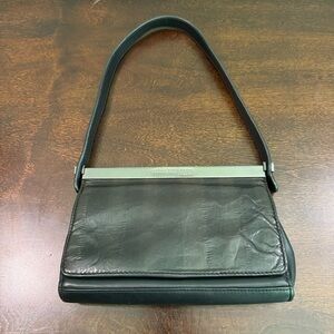 Kenneth Cole Black Leather  Mini Flap Shoulder Bag Purse Evening Baguette Clutch